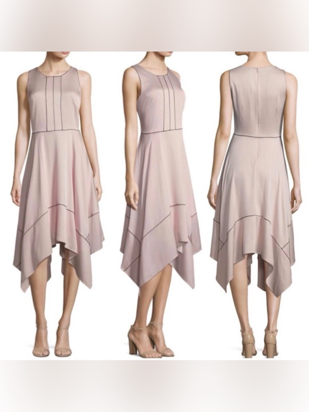 Donna Karan Blush Pink Sleeveless Dress with Black Piping